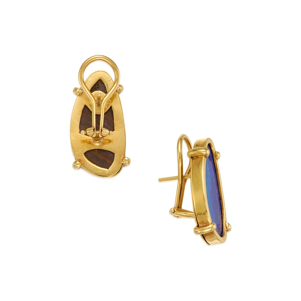 18K YELLOW GOLD AND BOULDER OPAL EARRINGS - 2