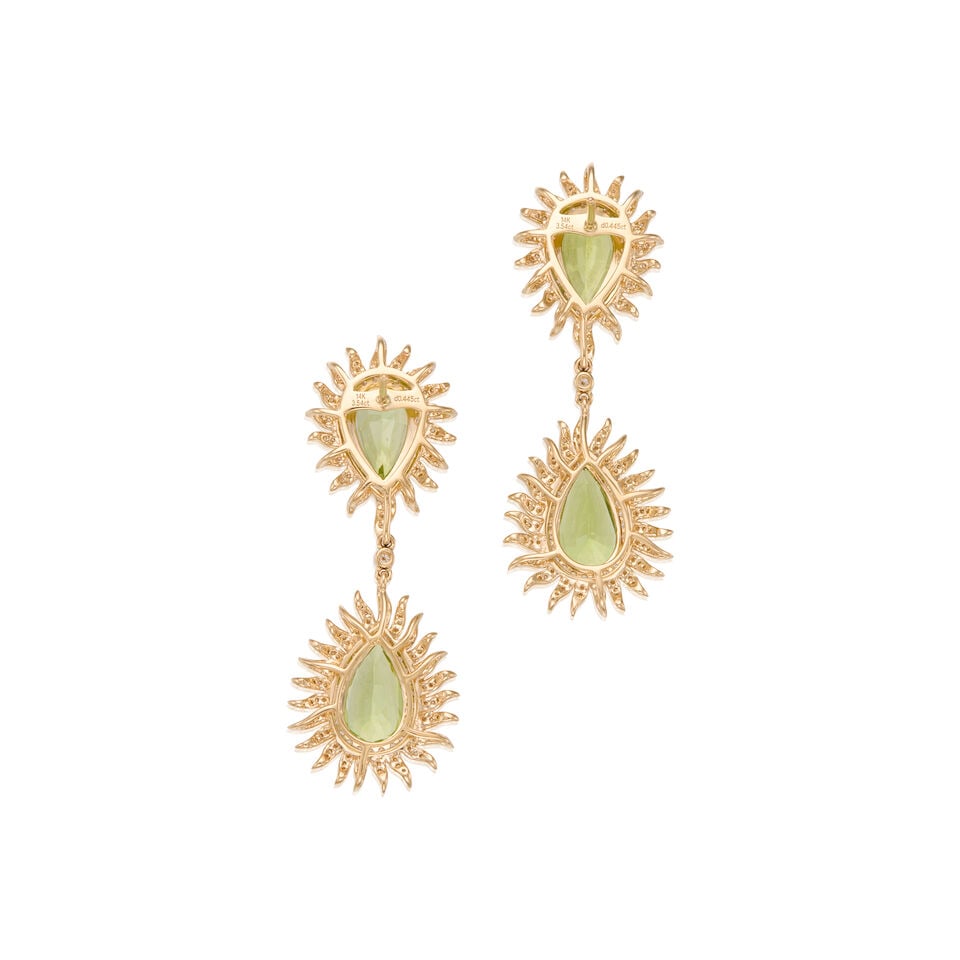14K YELLOW GOLD, PERIDOT AND DIAMOND EARRINGS - 2