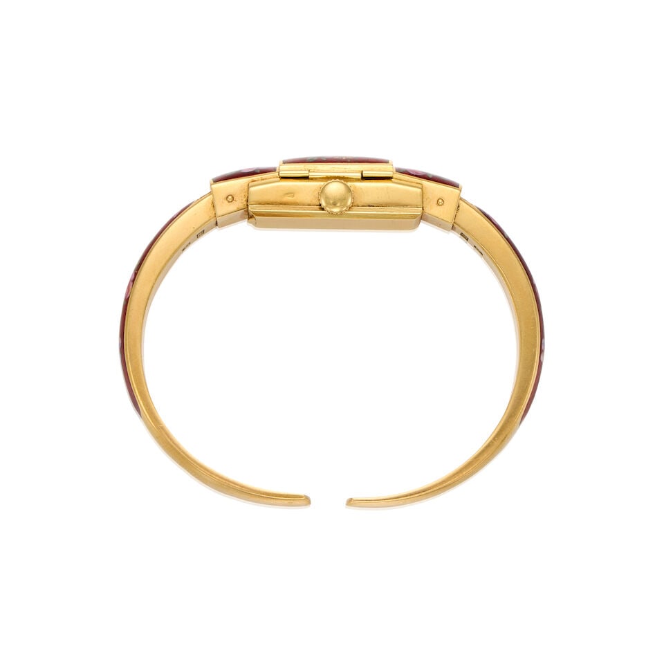 18K GOLD AND ENAMEL VINTAGE CUFF WATCH - 2