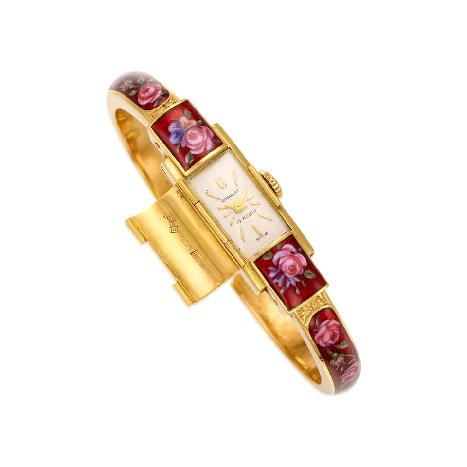 18K GOLD AND ENAMEL VINTAGE CUFF WATCH - 3