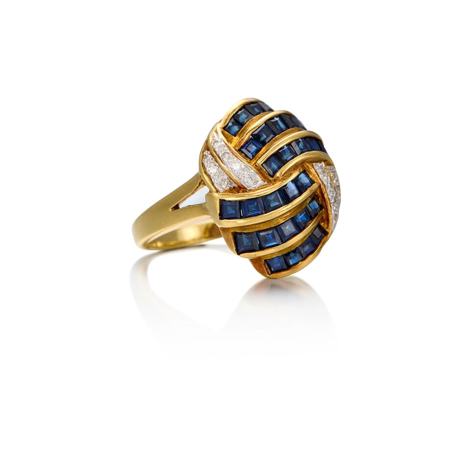 18K YELLOW GOLD, SAPPHIRE AND DIAMOND RING - 2