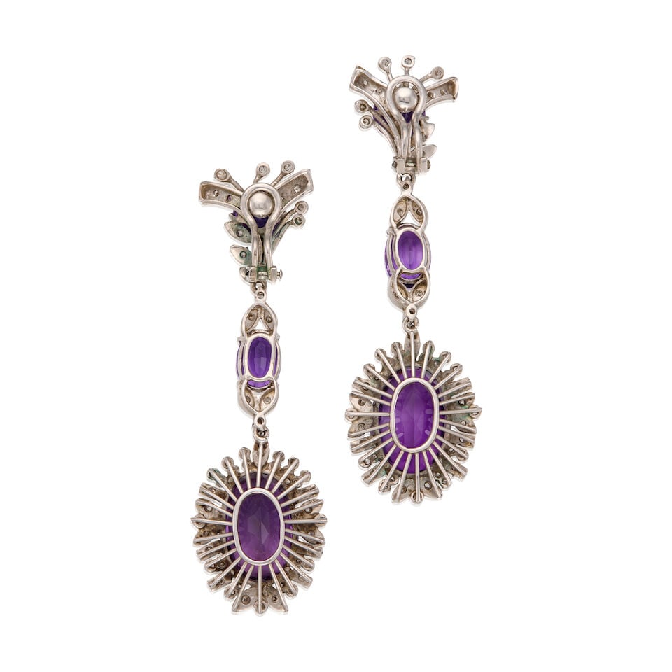 13K WHITE GOLD AMETHYST AND DIAMOND EARRINGS - 2