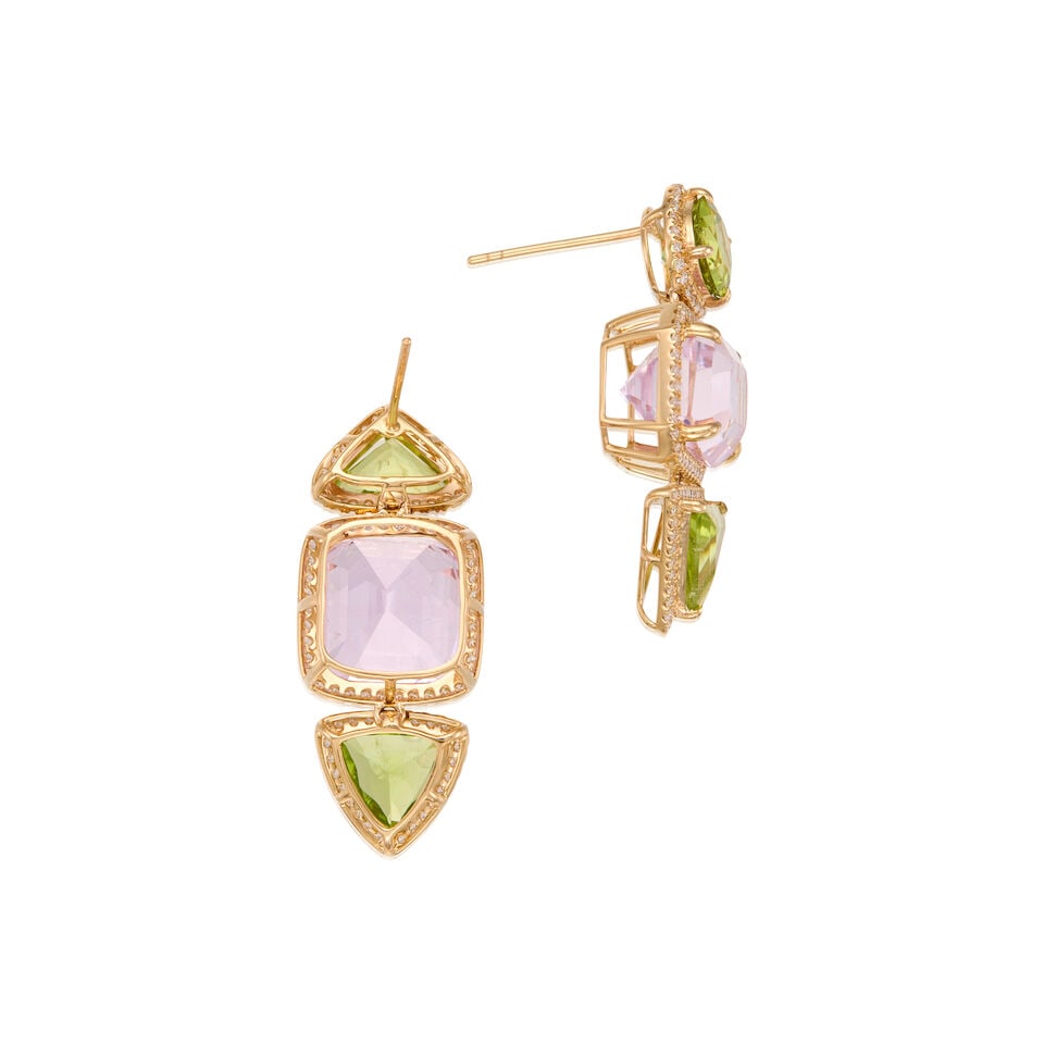 14K YELLOW GOLD, GEMSET, AND DIAMOND EARRINGS - 2