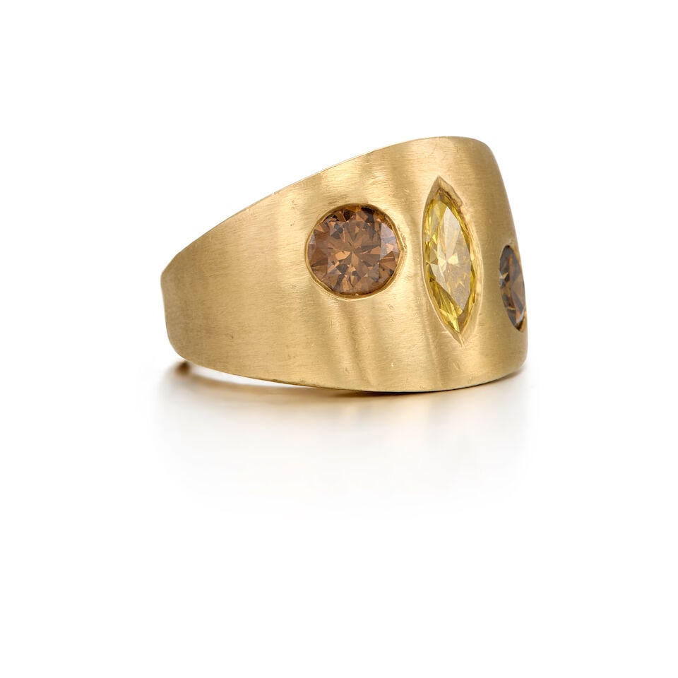 14K GOLD AND COLORED DIAMOND RING - 2