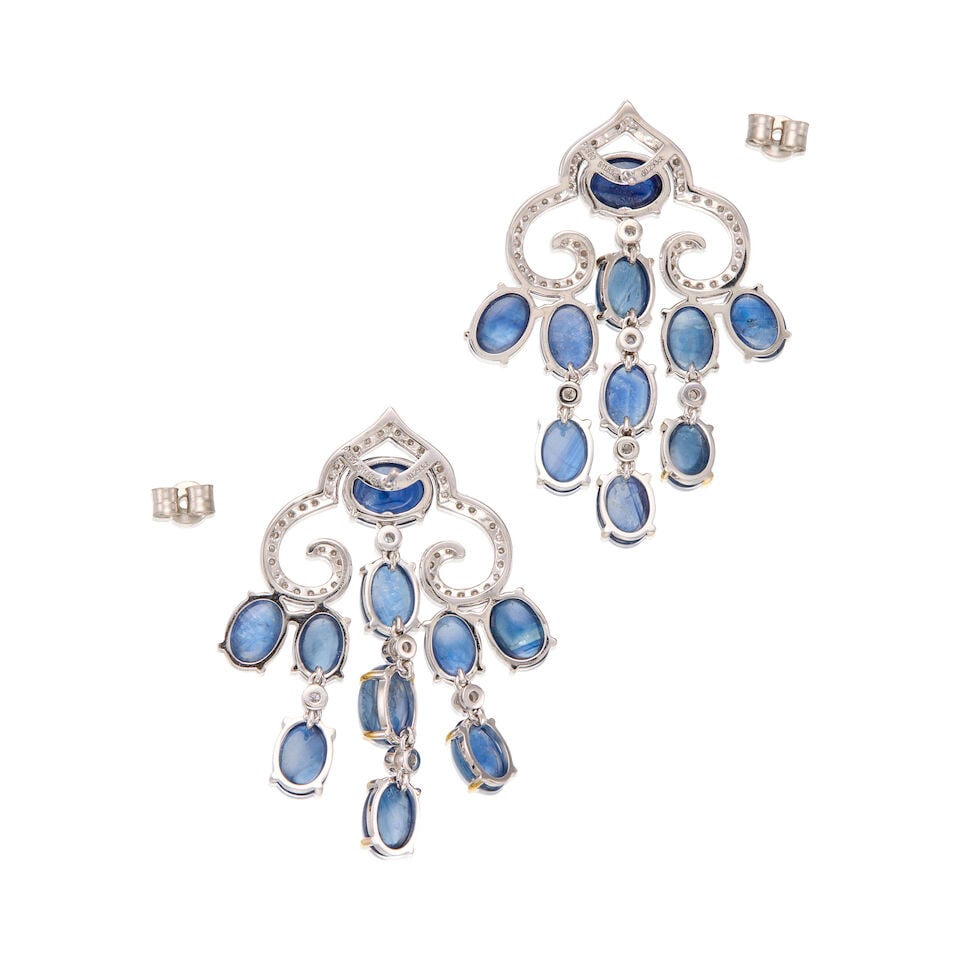 PLATINUM, SAPPHIRE, AND DIAMOND EARRINGS - 2