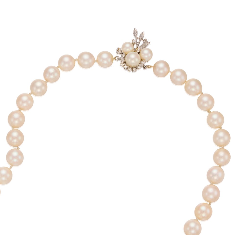 14K WHITE GOLD, CULTURED PEARL AND DIAMOND NECKLACE - 2