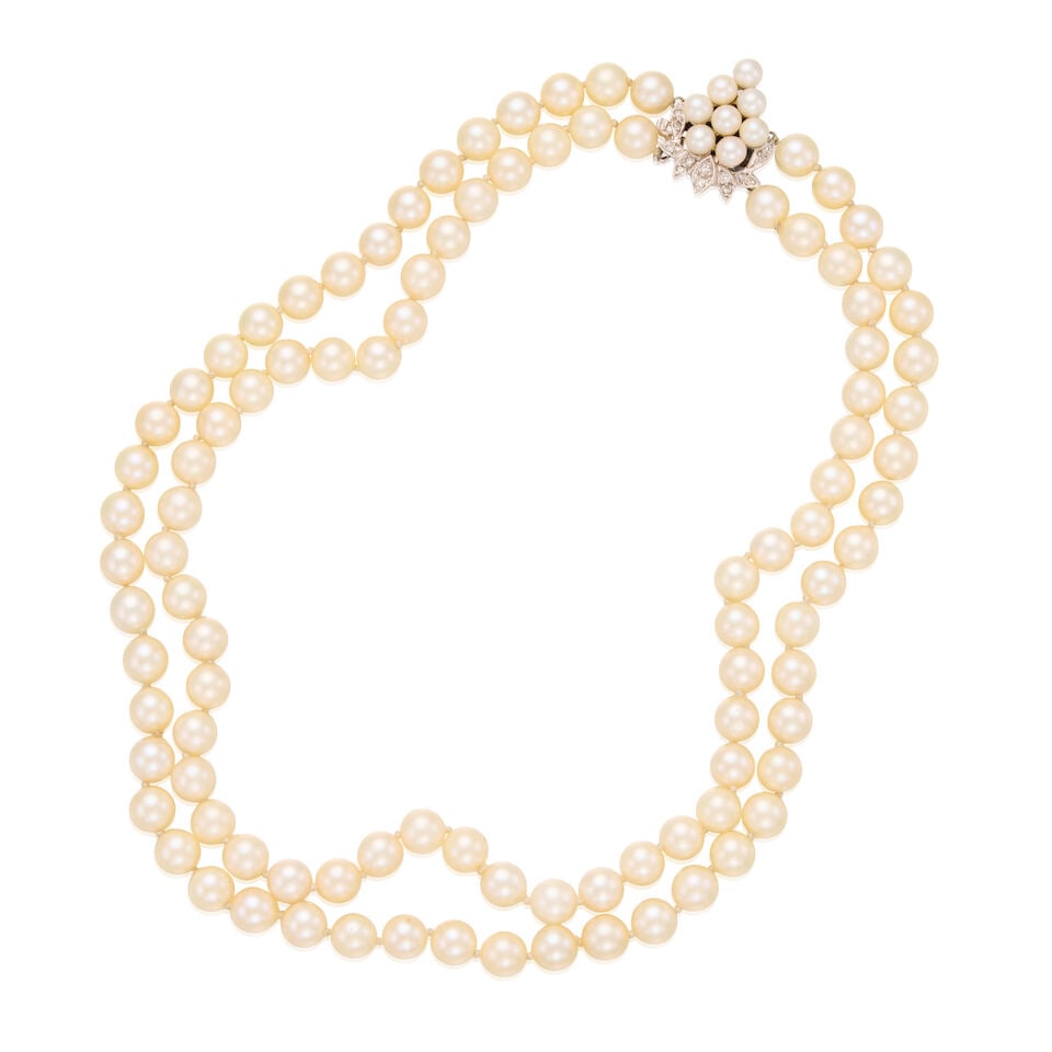 14K WHITE GOLD, CULTURED PEARL AND DIAMOND NECKLACE (1 of 2)