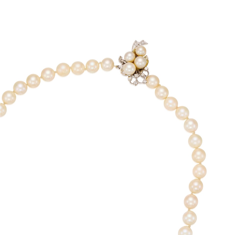 14K WHITE GOLD, CULTURED PEARL AND DIAMOND NECKLACE - 2
