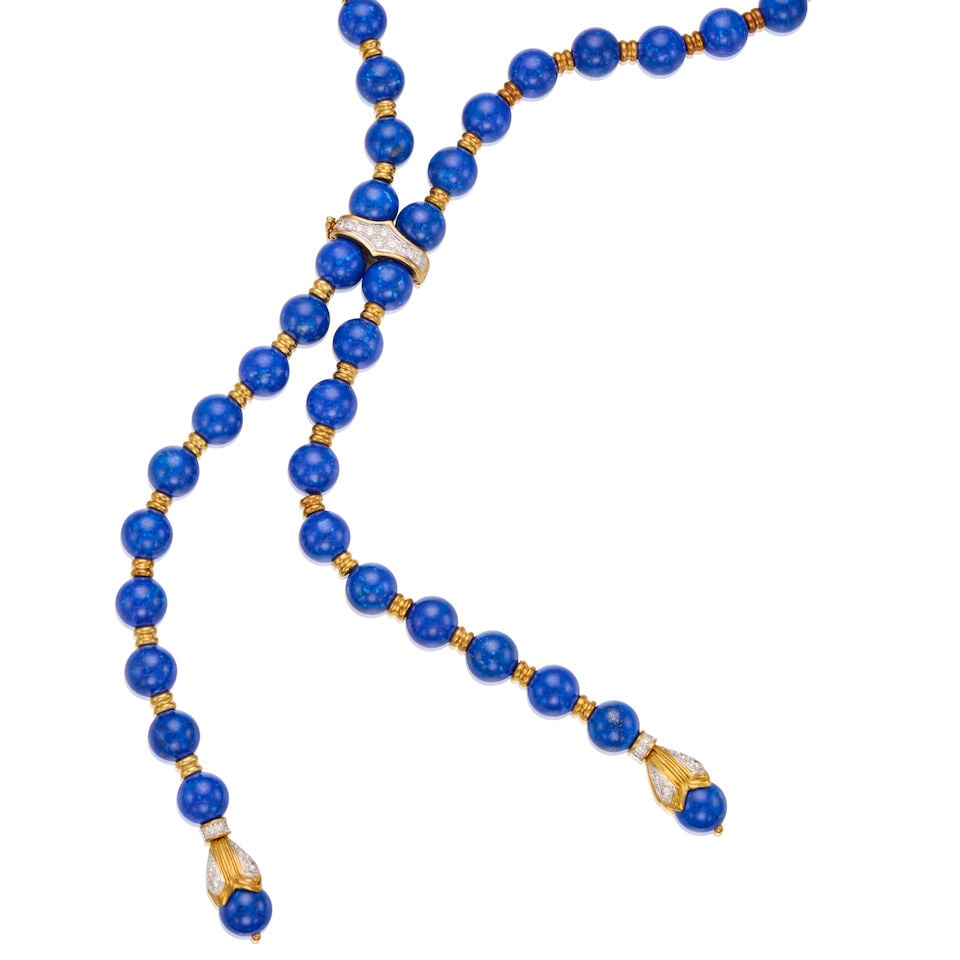 18K BICOLOR GOLD, LAPIS LAZULI AND DIAMOND NECKLACE - 2