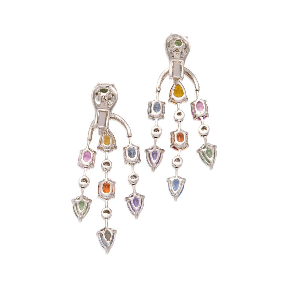 18K WHITE GOLD, SAPPHIRE, AND DIAMOND EARRINGS - 2
