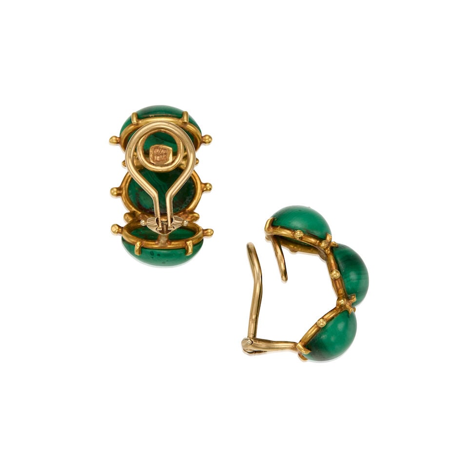 15K YELLOW GOLD AND MALACHITE EARRINGS - 2