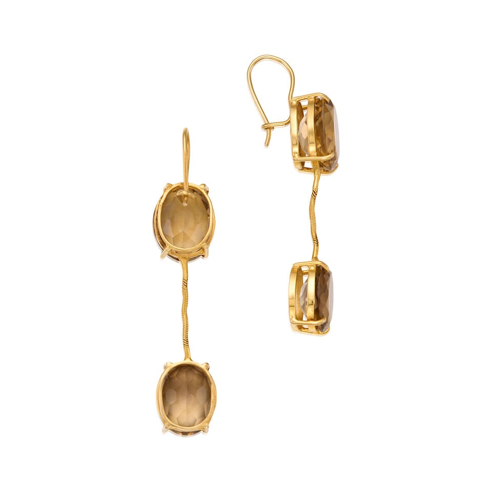 18K YELLOW GOLD AND SMOKY QUARTZ EARRINGS - 2