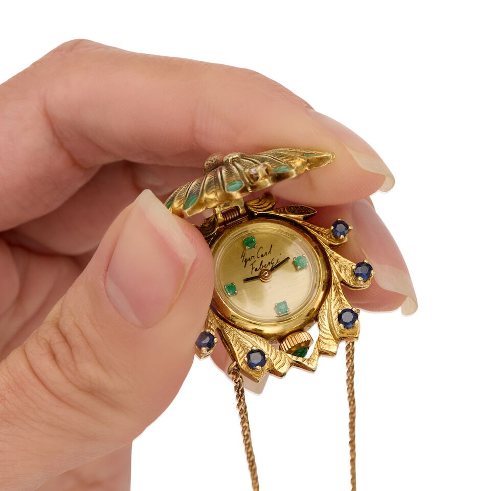 IGOR CARL FABERGE FOR FRANKLIN MINT: A 14K GOLD AND GEMSTONE WATCH NECKLACE - 3