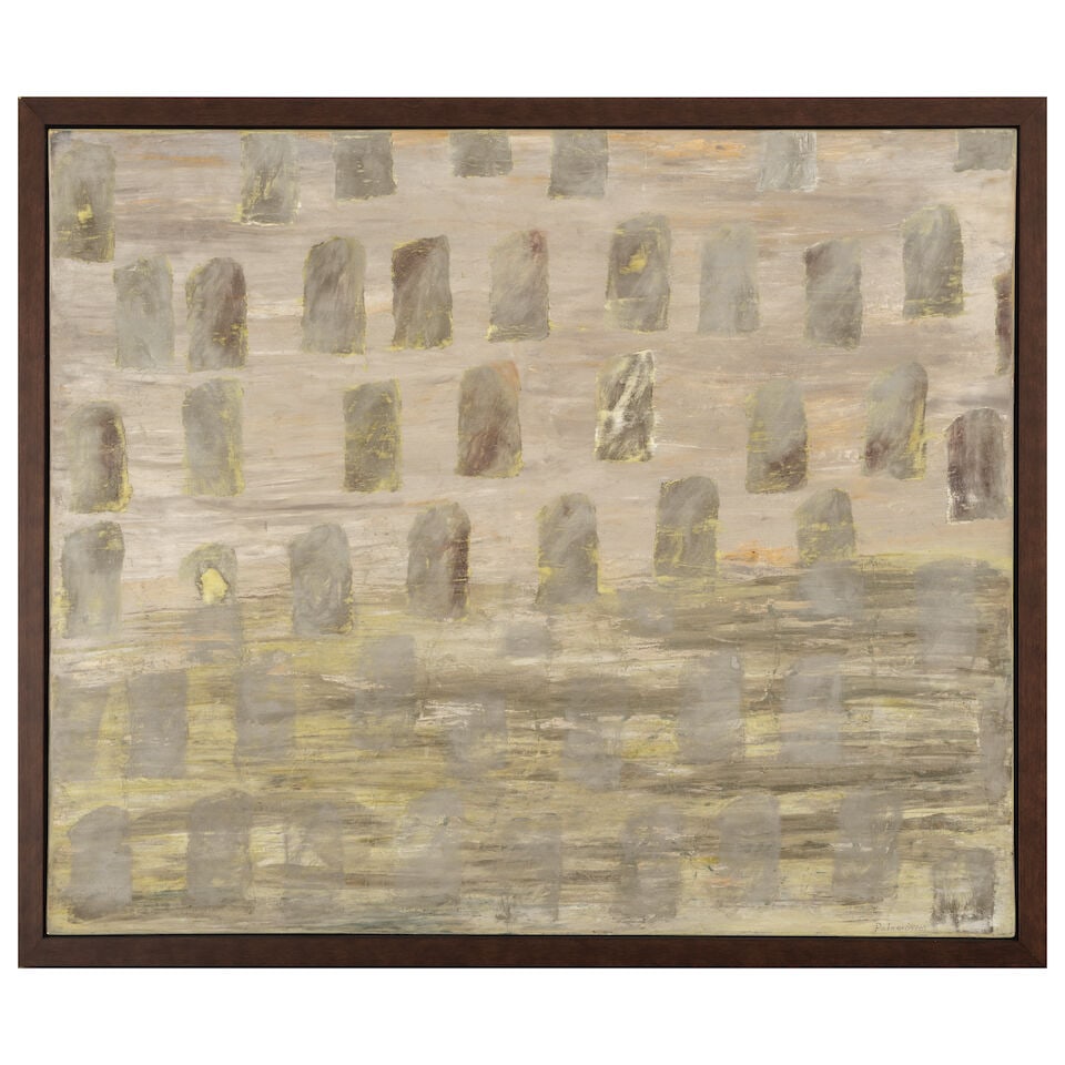 IRMA PALACIOS (B. 1943) Homenaje 39 1/4 x 47 1/8 in (99.7 x 120 cm) (Painted in 2007): IRMA PALACIOS (B. 1943) Homenaje signed and dated 'Palacios / 07' (lower right); signed and inscribed 'Irma Palacios Flores 'HOMENAJE'' (on the stretcher) oil on canvas 39 1/4 x 47 1/8 in (99.7 x 120 