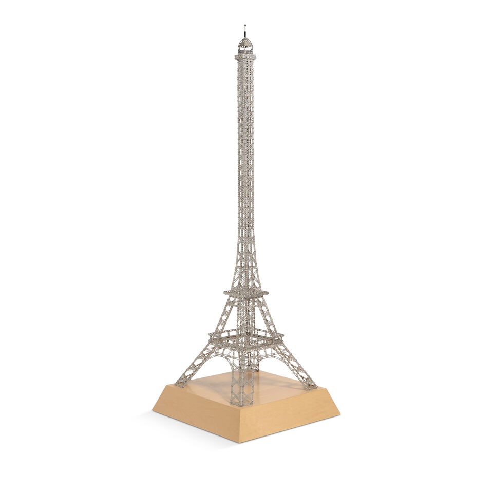 CHRIS BURDEN (1946-2015) Viagra Tower 72 x 25 1/2 x 25 1/2 in (182.9 x 64.8 x 64.8 cm) (This wo...: CHRIS BURDEN (1946-2015) Viagra Tower signed and dated 'Chris Burden 2011' (on the underside of the base) stainless steel reproduction and erector parts on wood base 72 x 25 1/2 x 25 1/2 in (182.9 x
