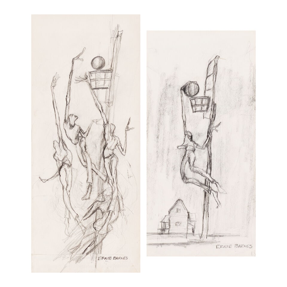 ERNIE BARNES (1938-2009) Group of Two Works on Paper: ERNIE BARNES (1938-2009) Group of Two Works on Paper Untitled signed 'ERNIE BARNES' (lower right) graphite on paper 9 1/2 x 4 3/4 in (24.1 x 12.1 cm) Executed circa 1980 Untitled signed 'ERNIE