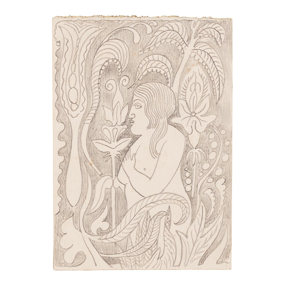LUCRETIA VAN HORN (1882-1970) Untitled (Woman in Landscape) 6 1/4 x 4 3/8 in (15.9 x 11.1 cm): LUCRETIA VAN HORN (1882-1970) Untitled (Woman in Landscape) graphite on paper 6 1/4 x 4 3/8 in (15.9 x 11.1 cm) Footnotes: Provenance Collection of the artist. Private collection, Bay Area (acquired