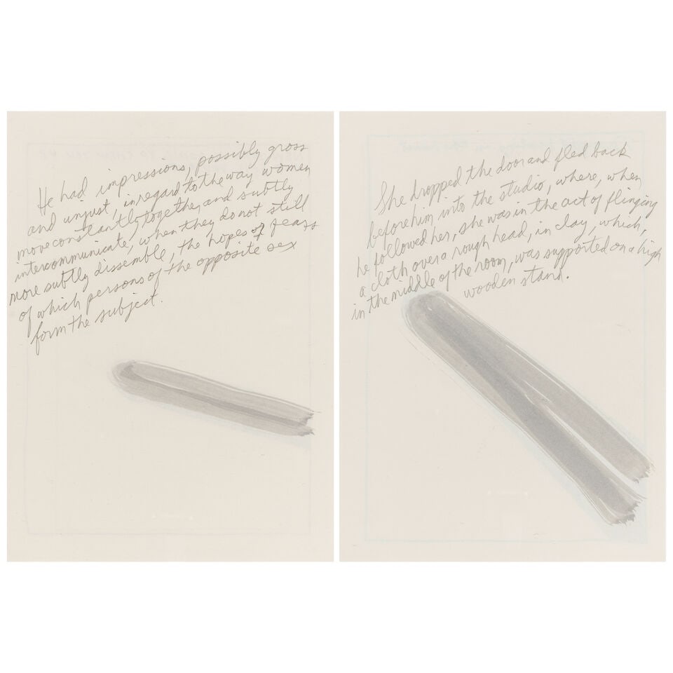 RAYMOND PETTIBON (B. 1957) Group of Two Works on Paper: RAYMOND PETTIBON (B. 1957) Group of Two Works on Paper No Title (He had impressions...) graphite and gouache on paper (double-sided with lithograph verso) 12 x 8 3/4 in (30.5 x 22.2 cm) No Title (She