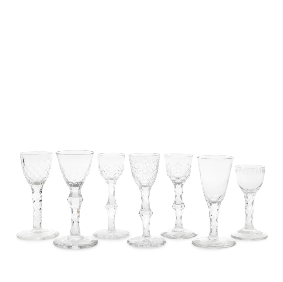 Six facet stem wine glasses and an ale glass, circa 1760-80 (1 of 1)