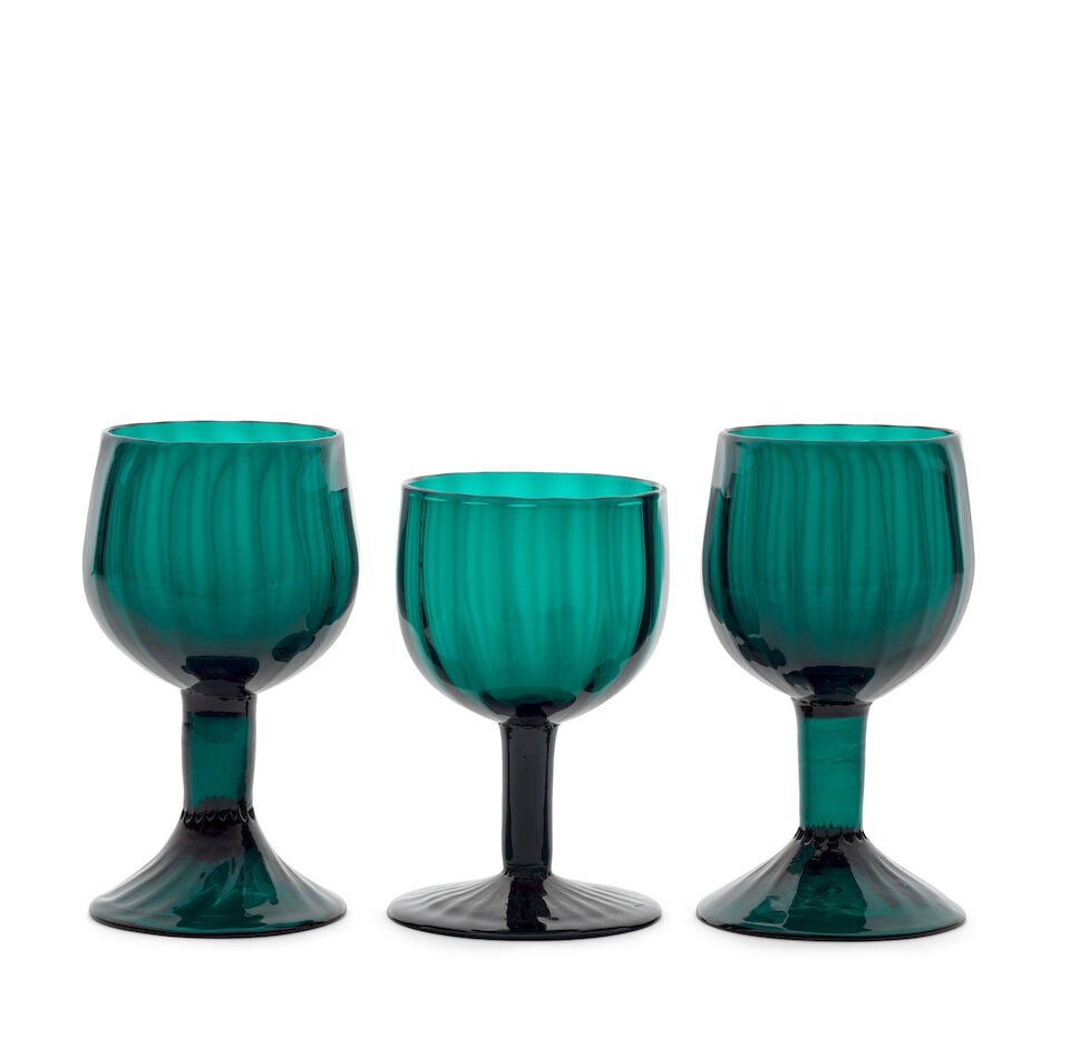 Three emerald-green tinted wine glasses, second half 18th century (1 of 1)