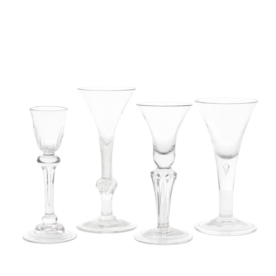 Four attractive wine glasses, second quarter 18th century (1 of 1)