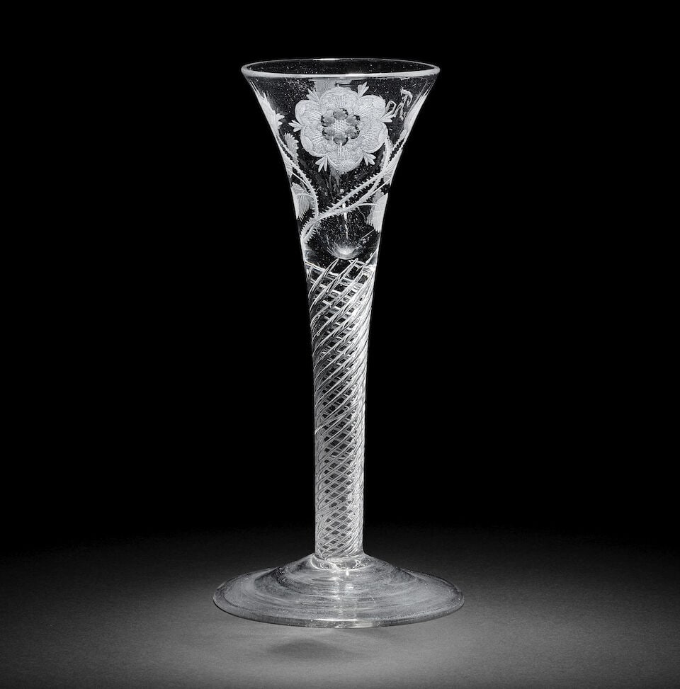 A Jacobite engraved airtwist wine glass, circa 1750 (1 of 1)