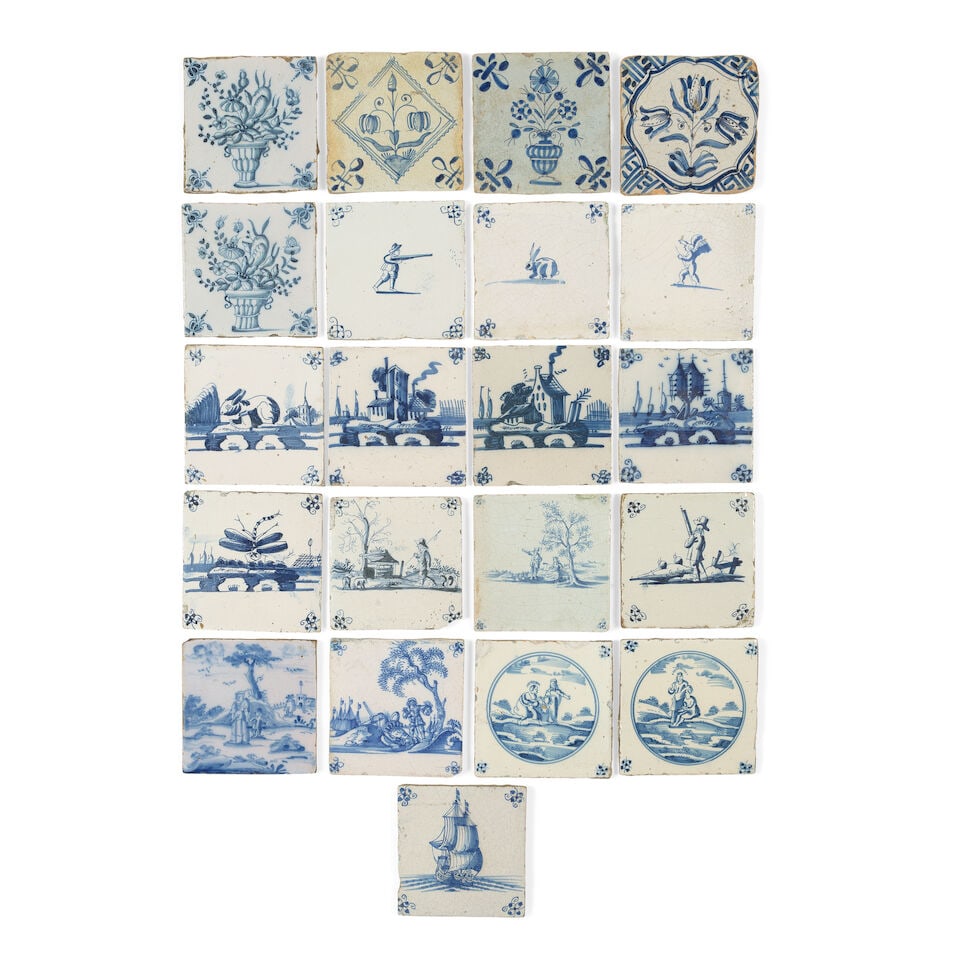 A collection of twenty-one Dutch Delft tiles, 17th and 18th century (1 of 2)