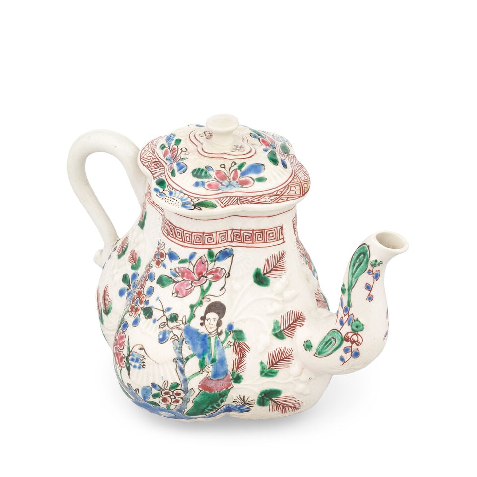 A Staffordshire saltglaze stoneware teapot and cover, circa 1755 - 2