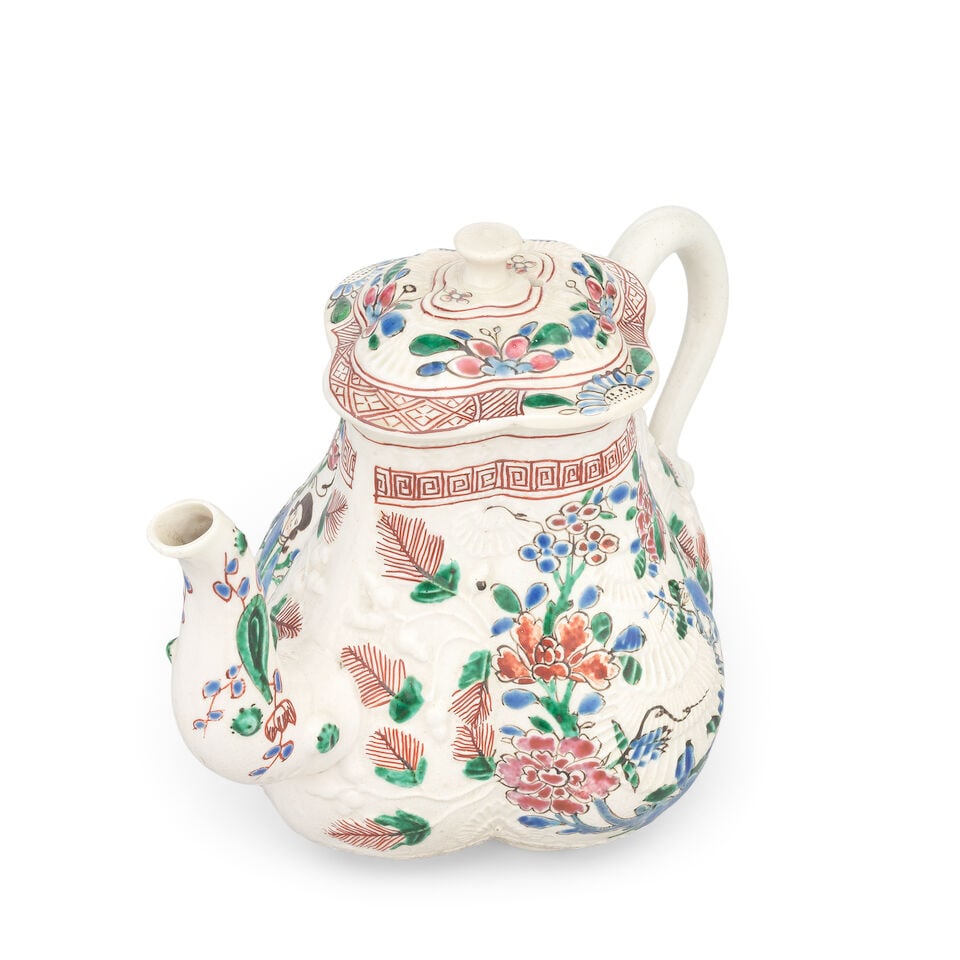 A Staffordshire saltglaze stoneware teapot and cover, circa 1755 - 5