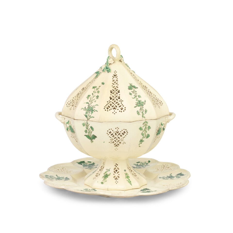 A rare creamware tureen, cover and stand, circa 1770-80 (1 of 1)