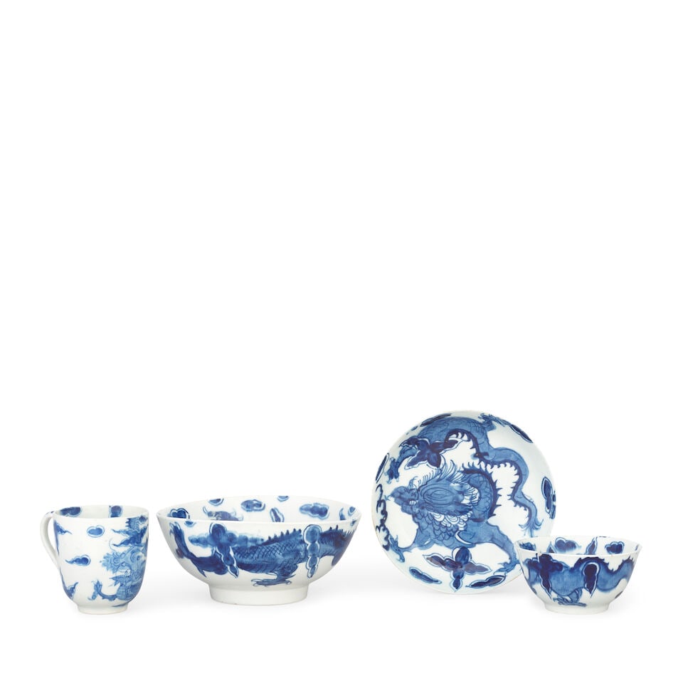 A Bow teabowl and saucer, a coffee cup and a bowl, circa 1760-65 - 2