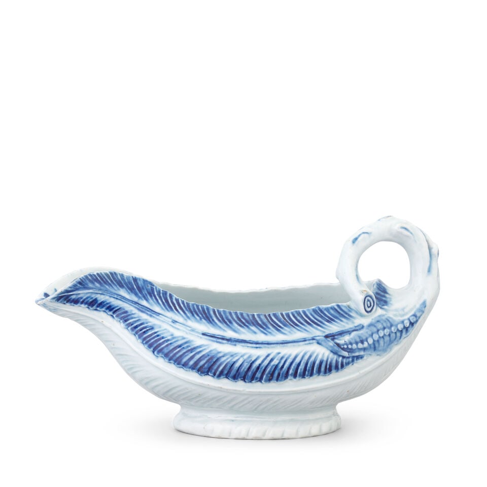 An unusual Worcester cos lettuce sauceboat, circa 1756 (1 of 3)