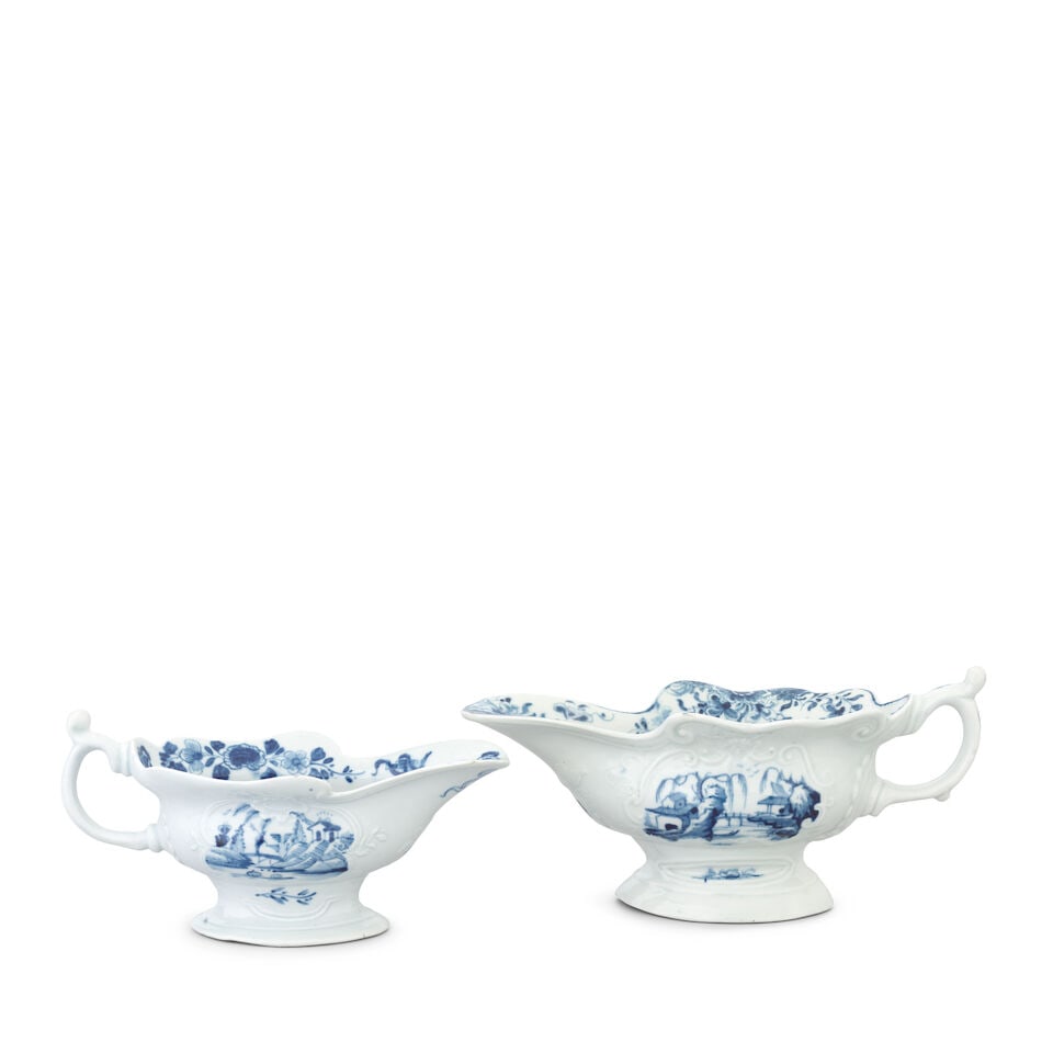 Two rare Worcester sauceboats, circa 1753-55 - 3