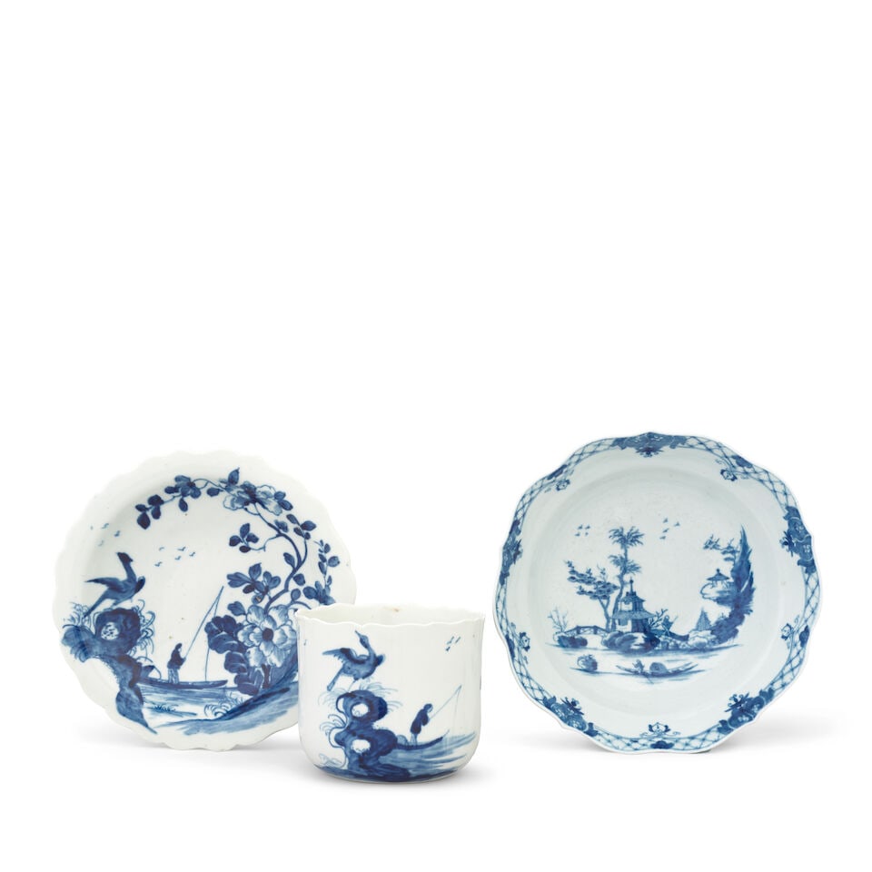 A Worcester finger bowl and stand and a deep saucer, circa 1756-58 (1 of 2)