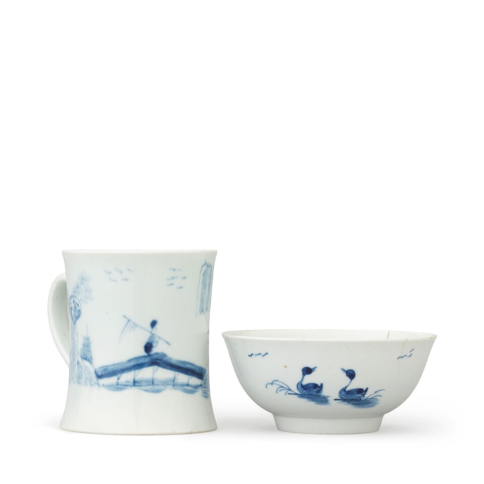 An early Worcester teabowl and a coffee can, circa 1752-54 (1 of 1)