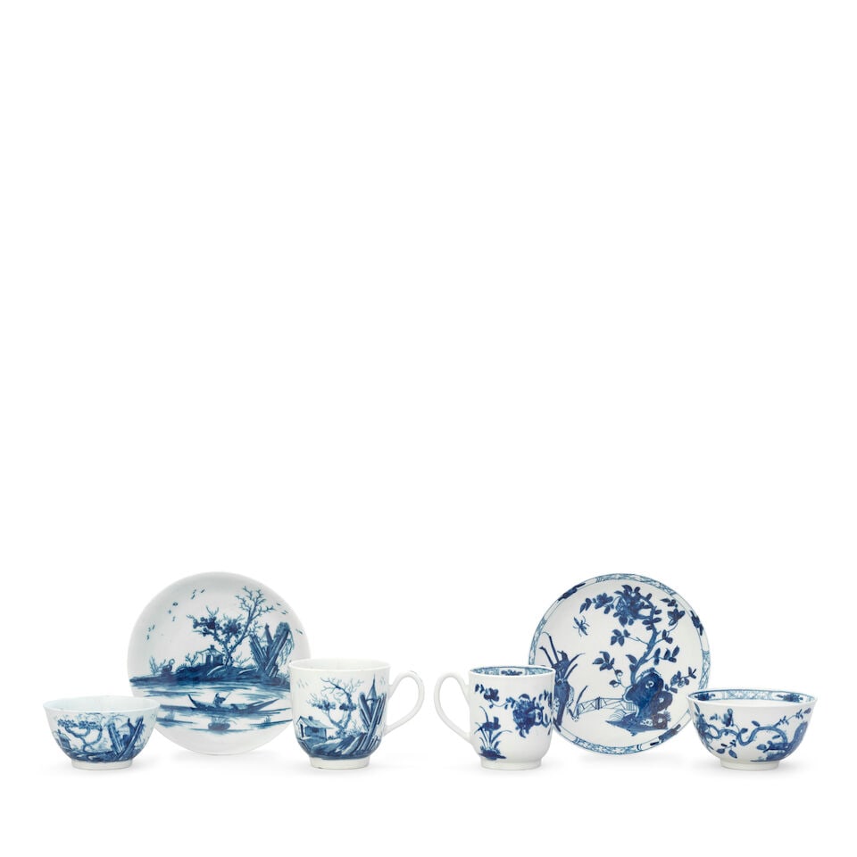 Two Worcester coffee cups and two teabowls and saucers, circa 1755-60 (1 of 1)