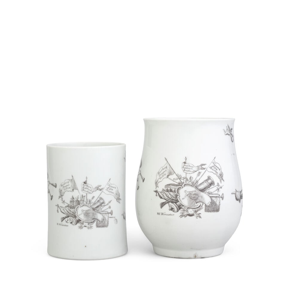 Two large Worcester mugs, circa 1757-60 - 2