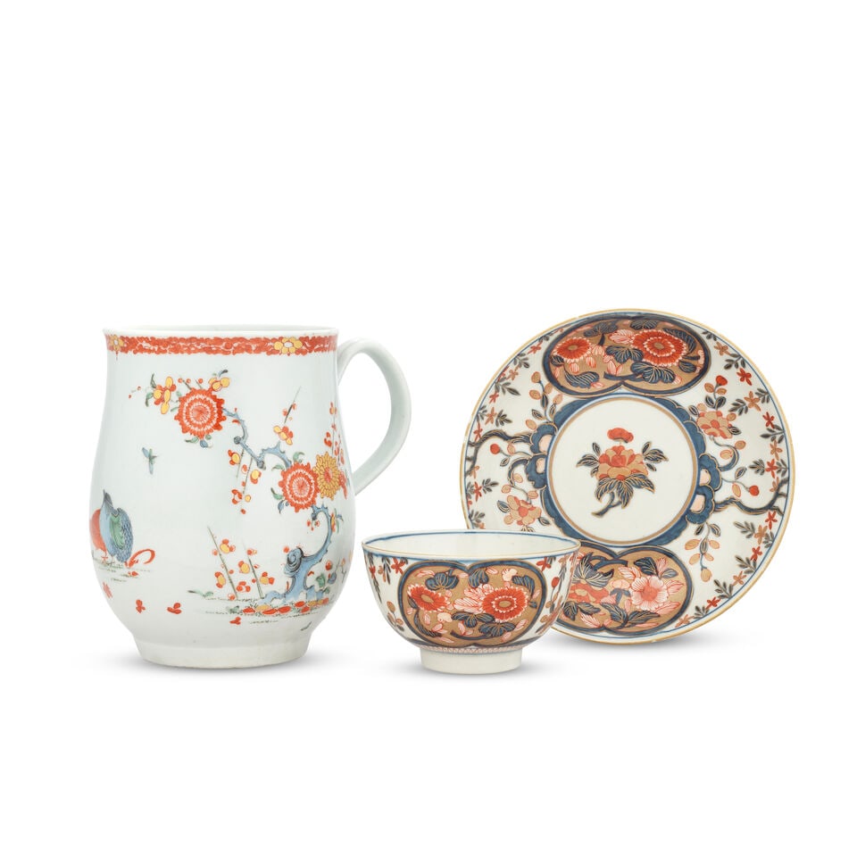 A Worcester mug and a teabowl, circa 1760-70, together with a Japanese prototype saucer, circa 1... (1 of 1)