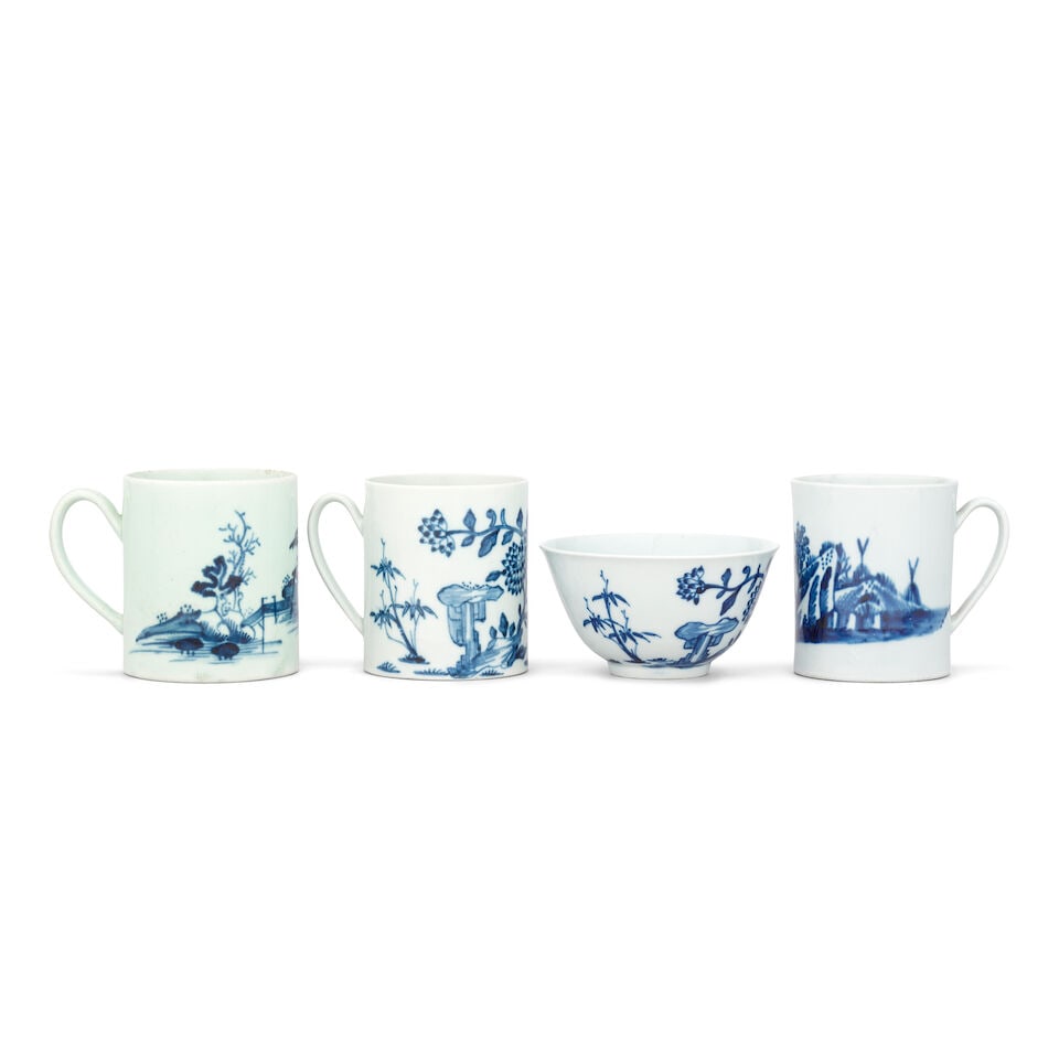Three Liverpool (Richard Chaffers) coffee cans and a teabowl, circa 1756-65 - 2