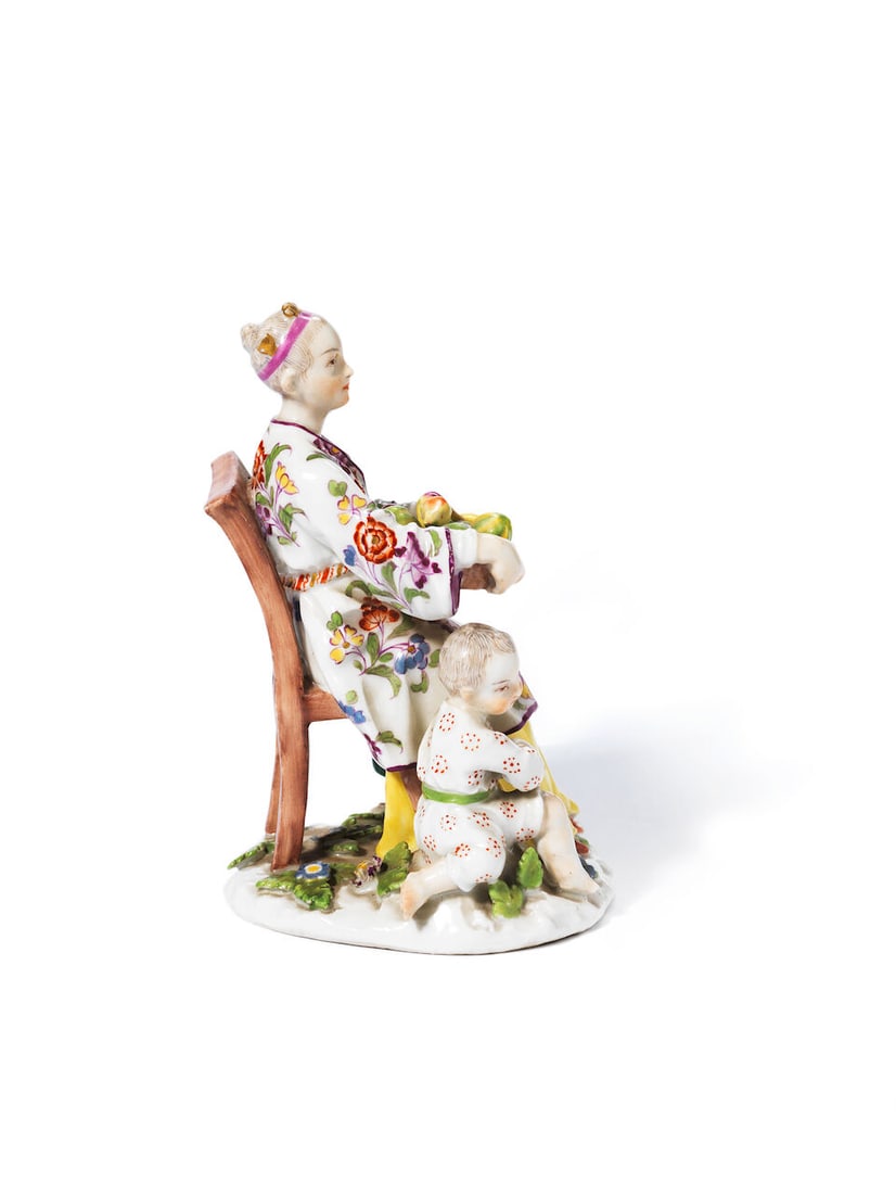 A later-decorated Meissen figure of a Japanese woman and child, the porcelain circa 1745-50 - 2