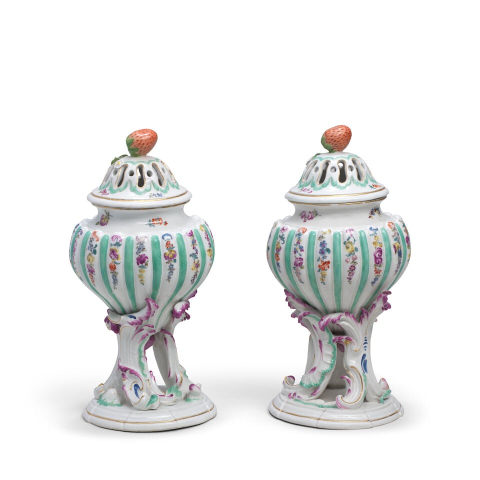 A pair of Meissen pot-pourri vases and covers, circa 1760 - 2