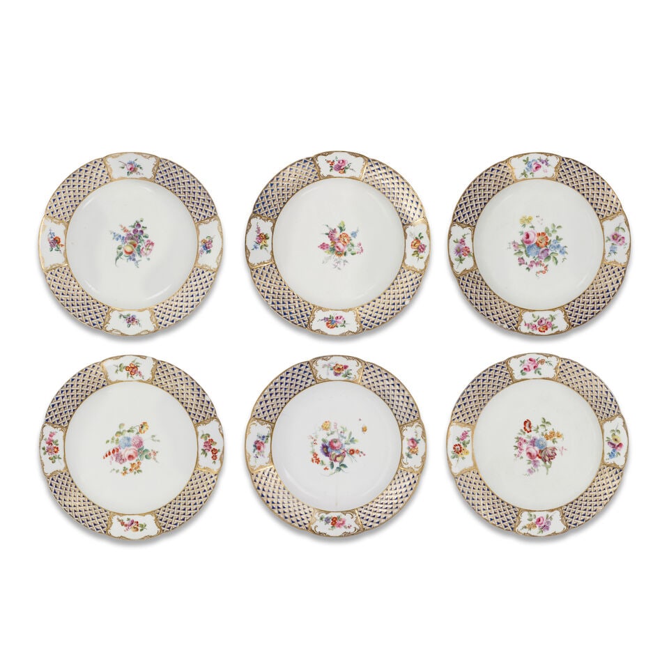 Six Sèvres 'bleu mosaïque' plates, circa 1762-1778 (1 of 1)