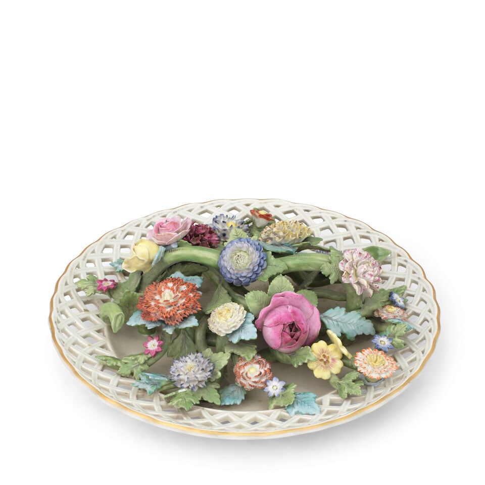 A Vienna tromp l'oeil large plate of modelled flowers, circa 1820 - 2
