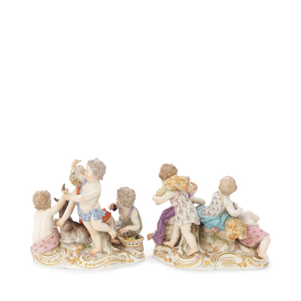 A pair of Meissen groups of putti emblematic of Summer and Autumn, late 19th century - 2