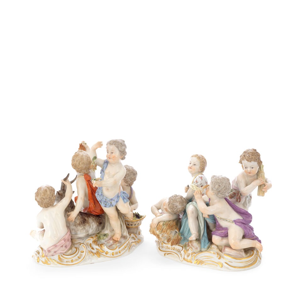 A pair of Meissen groups of putti emblematic of Summer and Autumn, late 19th century - 3