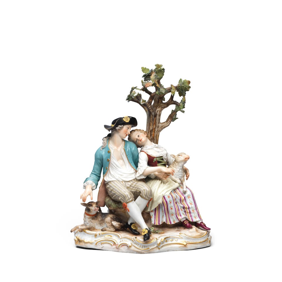 A Meissen group of a shepherd and shepherdess, late 19th century (1 of 2)