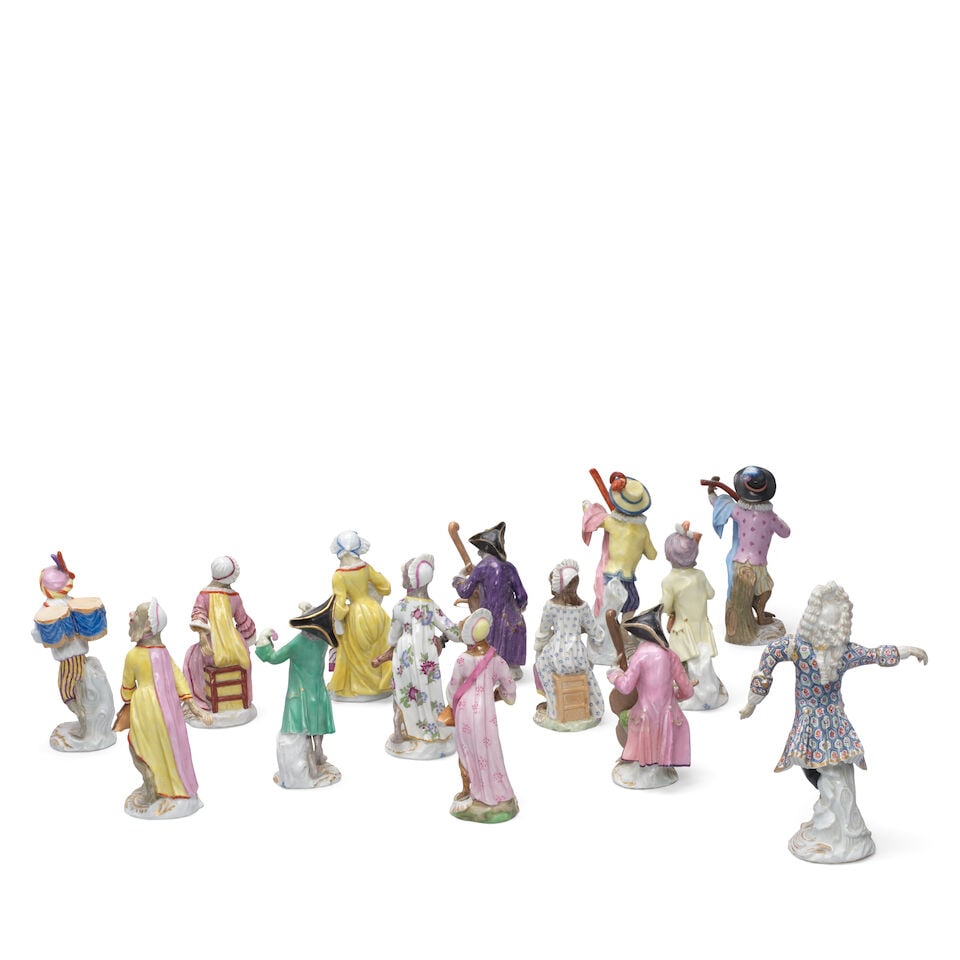 A group of Meissen monkey band figures, mainly 19th century - 2