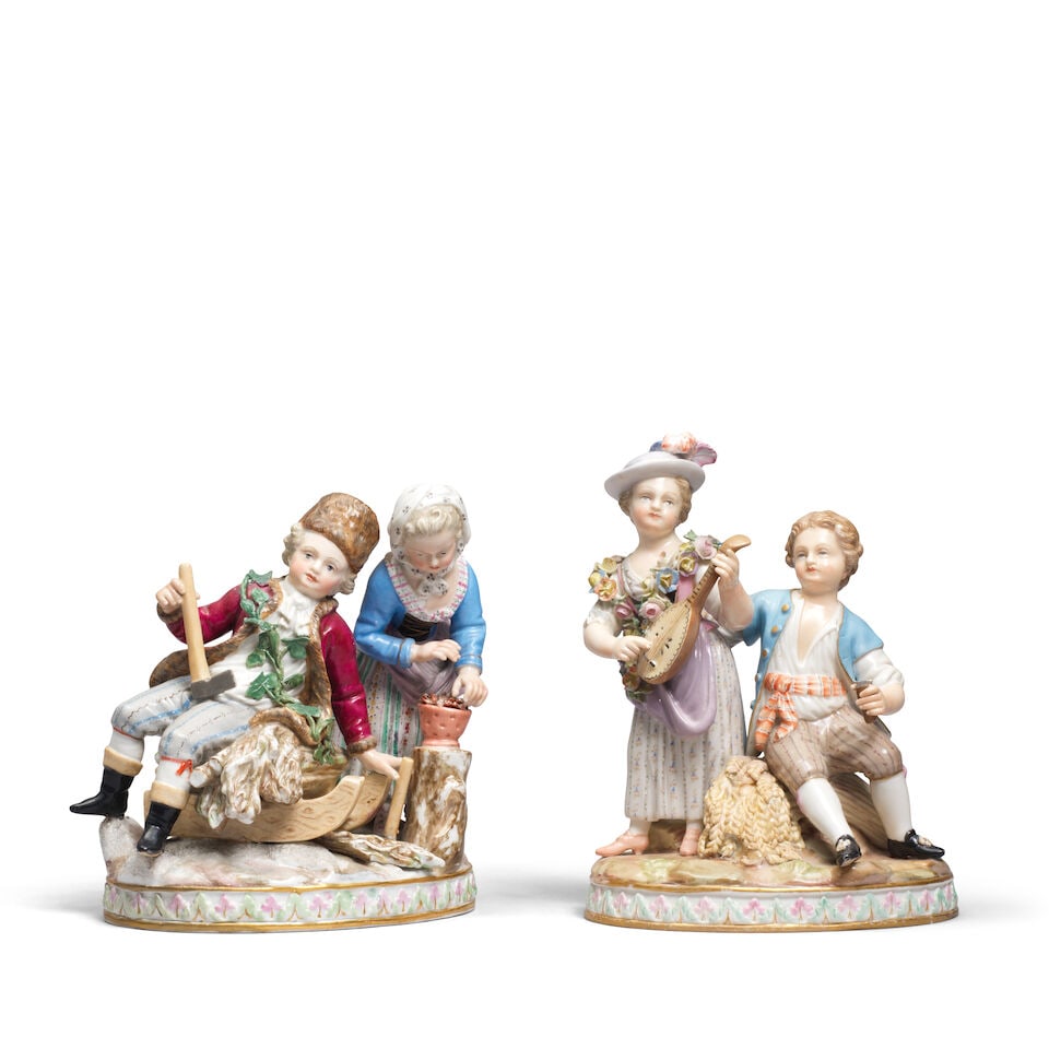 Two Meissen groups emblematic of the 'Winter' and 'Summer', late 19th century (1 of 2)