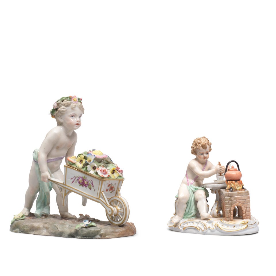 A Meissen figure of a putto preparing chocolate, late 19th century; together with a German figur... - 3