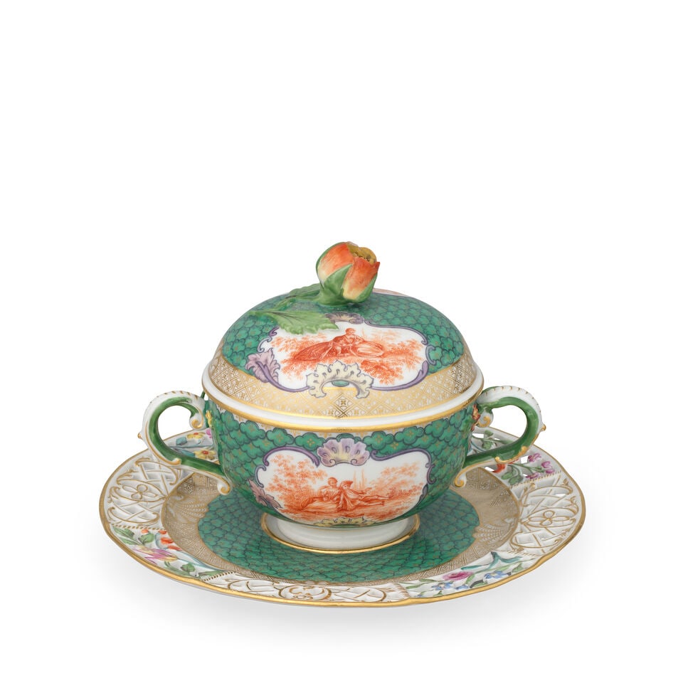 A small Meissen ecuelle, cover and stand, circa 1900 (1 of 3)